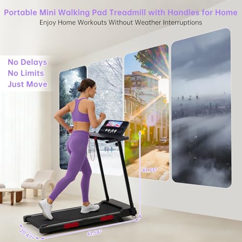 Image of Walking Pad Treadmill with Handle Bar, 3.0HP Portable Electric Treadmills for Home Exercising, 0.6-7.6MPH Mini Walking Pad Treadmill with Incline, Small Under Desk Treadmills for Home Small, 350LBS