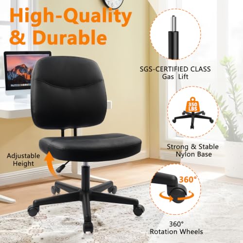 Image of CLATINA Armless Home Office Chair, Small PU Leather Ergonomic Low Back Desk Chair with Lumbar Support and Wheels, Adjustable Height 360 Swivel Rolling Computer Task Chair, Black, 6 Pack