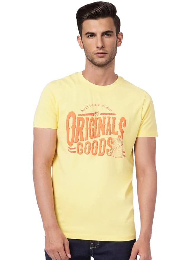 JACK & JONES Men's Cotton Placement Print Slim Fit Round Neck T-Shirt