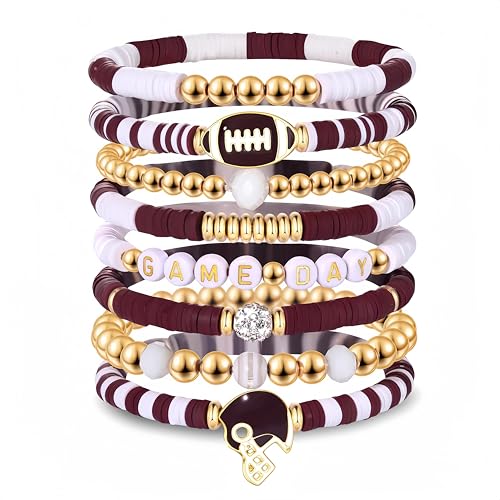Game Day Bracelets for Women, Stackable Beaded Sports Football Bracelets, Suitable for Women Stretch Bracelets