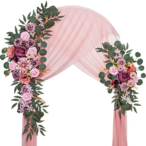 Lisuun Wedding Arch Flowers, Artificial Flowers for Decoration, Large Flower Swag for West Styles Wedding Ceremony Floral Decor - Pack of 2