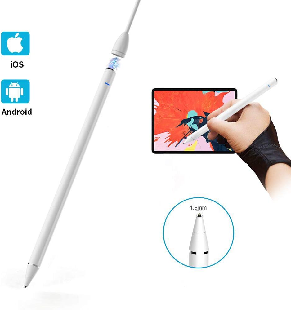 Active Stylus Pen for Touch Screens, 1.6mm Metal Fine Point High Sensitivity Digital Stylus Pen Compatible with iPad, iPhone, Android Tablet and Other Touch Screen Devices - White