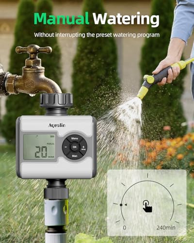 Image of Single Zone LCD Ball Valve Water Timer for Garden | 3 Independent Watering Programs | Works at Zero Pressure | Universal Tap Adapter Included | Rain Sensor Port