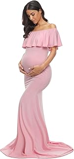 Womens Off Shoulder Maternity Dress Ruffles Elegant Slim Gowns Fit Maxi Photography Dress - Buy now