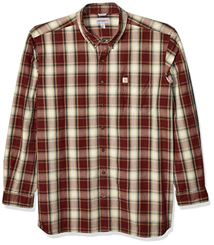 Carhartt Men's Size Big & Tall Essential Plaid Button Down Long Sleeve Shirt, Dark Cedar, 2X-Large/Tall
