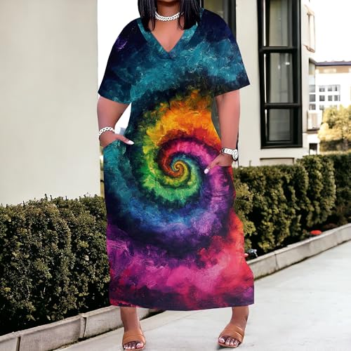 Image of SUZONANA Women Casual T-Shirt Dress V Neck Short Sleeve Solid Color Oversize Dress with Front Two Pockets