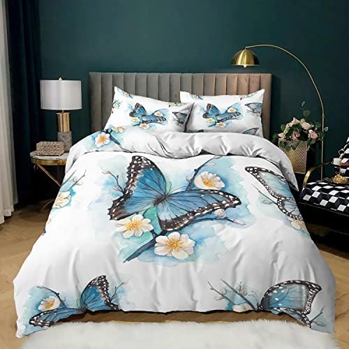 AILONEN Butterfly Bedding Set,Butterfly Duvet Cover Set Full Size,Blue Purple Butterflies Printed Comforter Cover Set for Girls Kids Teens,1 Quilt Cover 2 Pillowcases 3 Piece