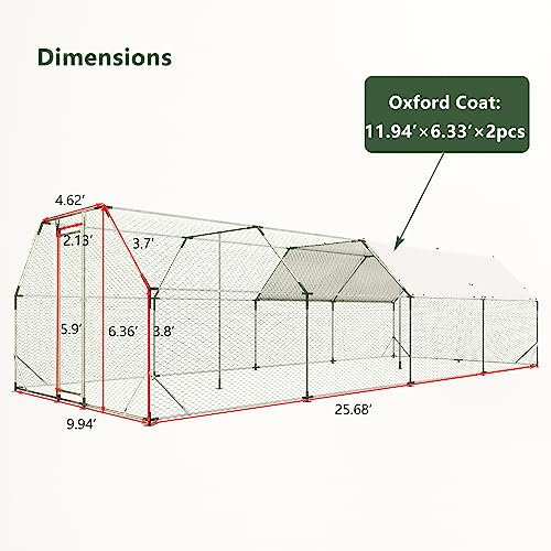 Image of Green Chicken Coop Large Metal Chicken Run Chicken Coops for 6 /10 Chickens Poultry Cage with Waterproof Cover for Rabbits Duck Walk-in Chicken House for Yard Chicken Pen