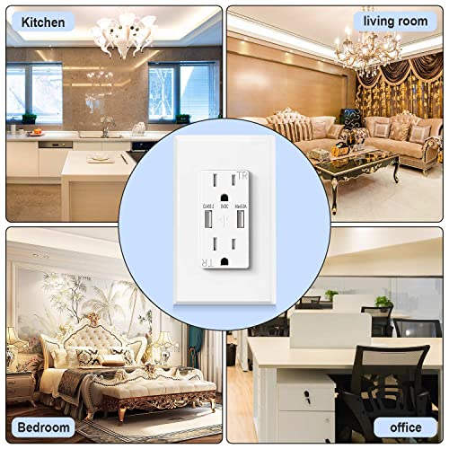 Alleasy Usb Outlet 5.0A, Duplex 15Amp Tamper Resistant Receptacles With High Speed Dual Usb Charging Port Compatible With Iphone, Usb Table Lamps & Other Usb Devices, Wall Plate Included, 1-Pack #TOP6