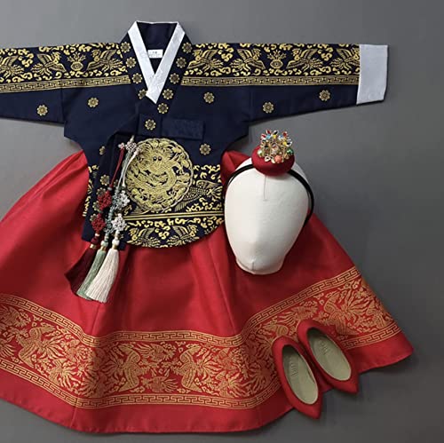 Korean Baby Girl Hanbok for 100days~15y/o Navy Red Foil Girl Kids Hanbok3