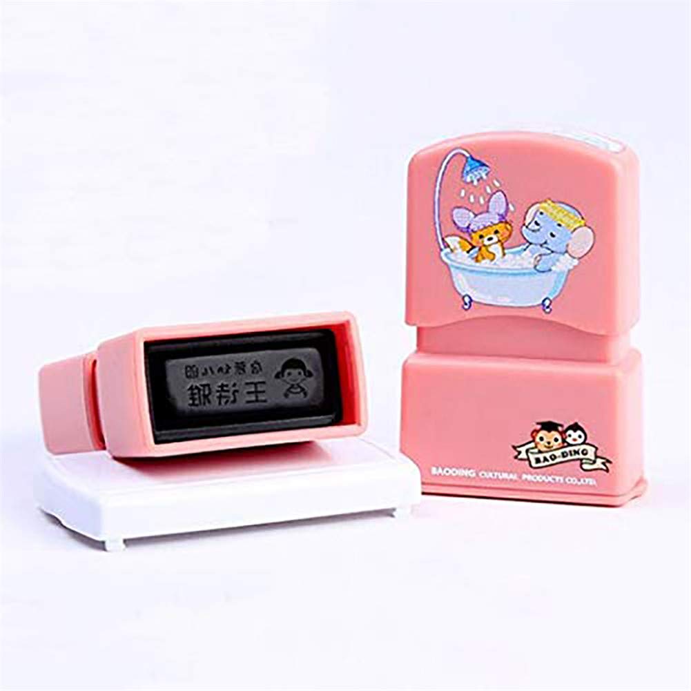Sello personalizado para niños, sello para ropa y marcador de libros, sello automático personalizado con el nombre del niño (rosa)
