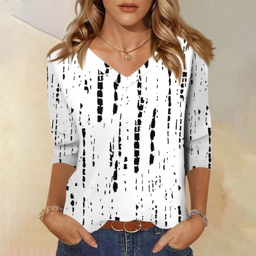 HTHLVMD Womens 3/4 Length Sleeve Tunic Tops Summer Fall Outfits 2025 Three Quarter Sleeve Casual V Neck T Shirts for Women