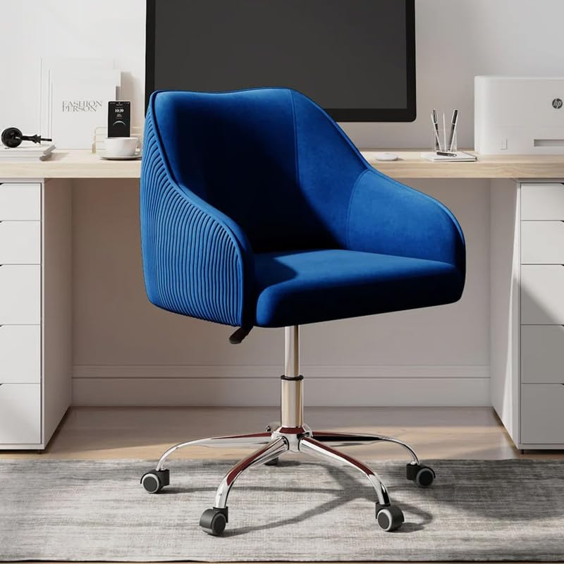 Image of Velvet Office Chair for Home & Office | 360 Swivel Ergonomic Study Armchair | 1-Seater Revolving Computer Desk Chair | Sofa Chair for Adults & Students | Royal Blue 17 inch Inche Height