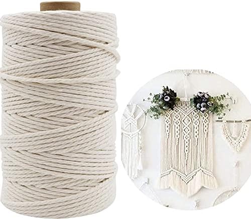 3mm 656ft Macrame Cotton Cord, Beige, Natural Color Handmade Soft 3 Strand Rope