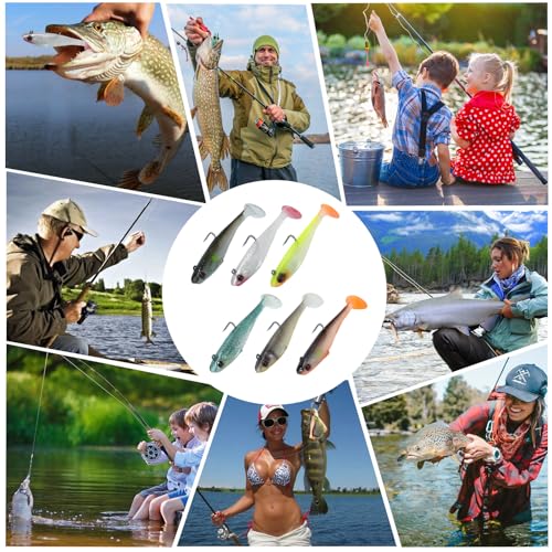 6 Pcs Soft Plastic Baits Lures Swimbaits with Hooks and T Tail for Pike Trout, Perch Bass Fishing Jigs Artificial Bait for Saltwater Freshwater Trout Catfish Pike Perch - Image 7