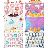 Shappy 6 Pack Reusable Snack Bags Food Safety Washable Lunch Baggies for Kids with Zipper Kids Food Storage Pouch Zipper Dual Layer Bags (7 x 7 Inch) As Shown in Pictures about 7 x 7 inches of each