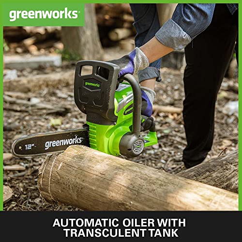 Greenworks G40CS30K2 Cordless Chainsaw, 30cm Bar Length, 4.2m/s Chain Speed, 3.7kg, Auto-Oiler, 40V 2Ah Battery & Charger, 3 Year Guarantee - Image 2