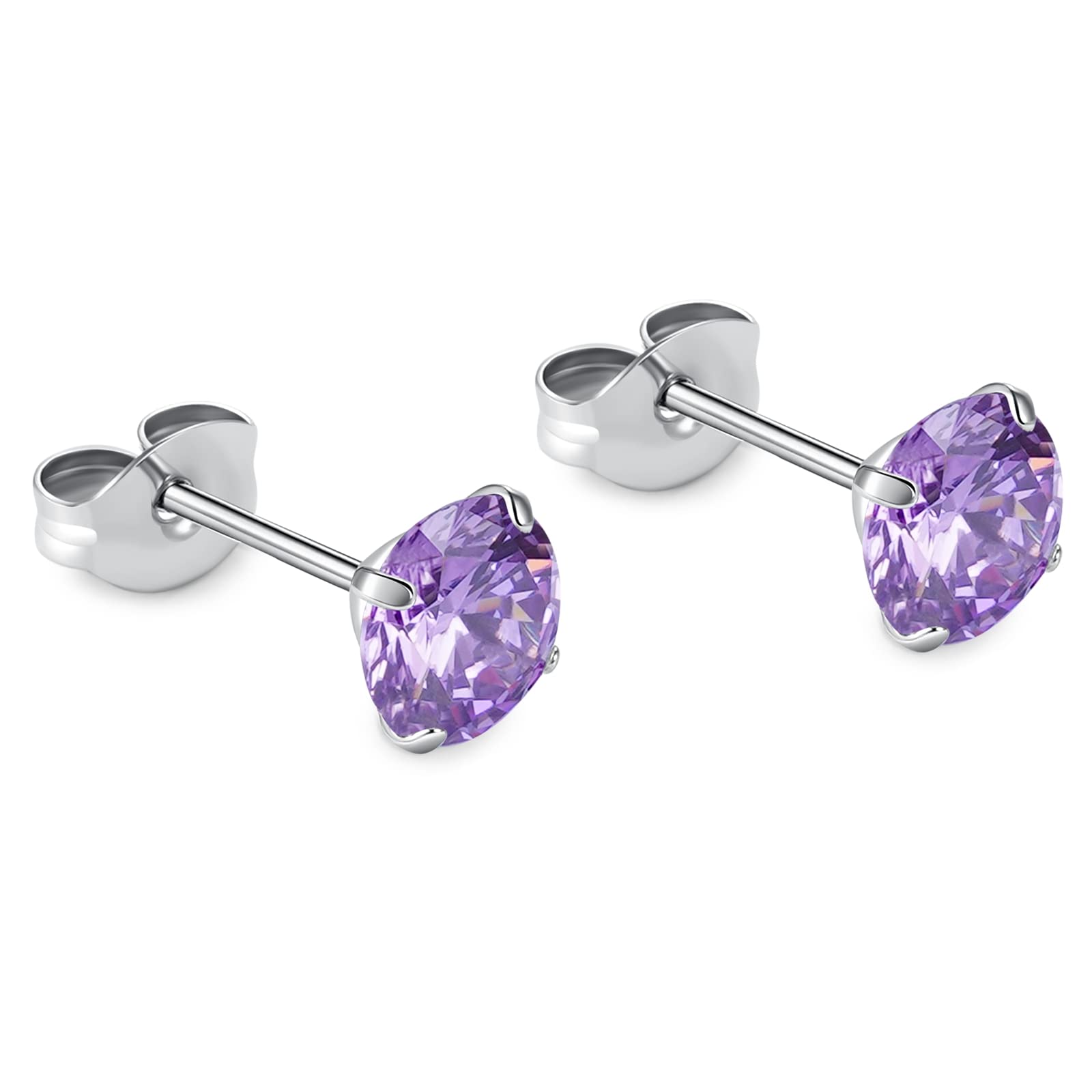 1 Pair Implant Grade Titanium Stud Earrings Set Hypoallergenic 3mm 4mm 5mm 6mm Cubic Zirconia G23 Titanium Earring Studs for Women Men for Sensitive