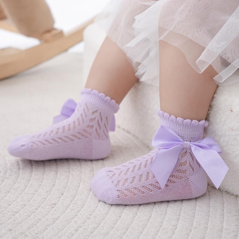 Toptim Baby Girl Socks Infant Toddler Elastic Mesh Socks with Bow4