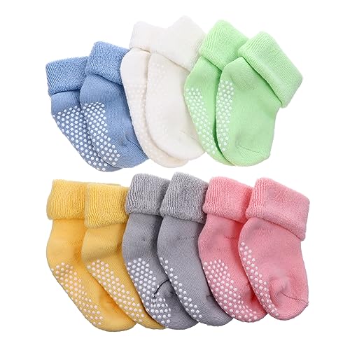 6 Pairs of Newborn Thick Cotton Socks Warm Breathable Non Slip Socks for 0 1 Year Old Boys and Cozy Turn Top Design for Winter Comfort