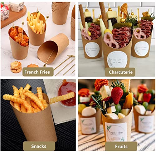 Yestoo Kraft Charcuterie Cups With Bamboo Cocktail Picks Set,200 Picks + 40 Cups 14Oz, Disposable French Fries Cups, Appetizer Snack Cups #TOP4