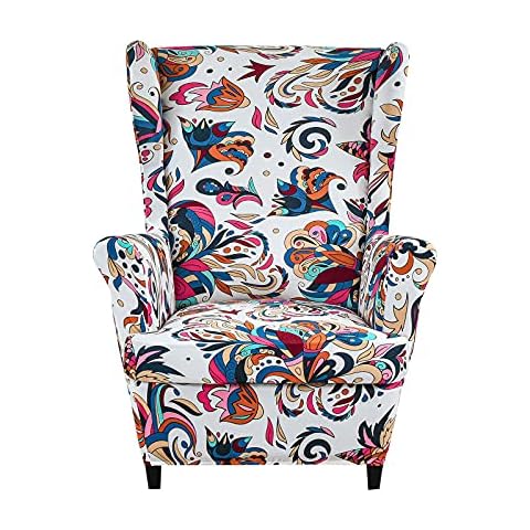 Eco-Ancheng Wingback Chair Slipcover 2 Piece Wingback Chair Cover Spandex Wing Chair Slipcovers Wingback Armchair Covers with Elastic Bottom for Living Room Wingback Chair Cover