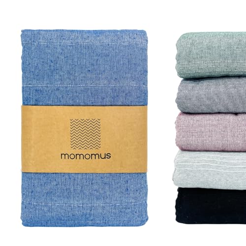 MOMOMUS Manta para Sofa de Verano - Fina Colcha Multiusos para Camas - Ligera, Práctica, Estilo Bohemio – Ideal como Cubre Sofa, Jarapa para Sofa o Plaid para Cama – Azul Jeans, 150x200 cm