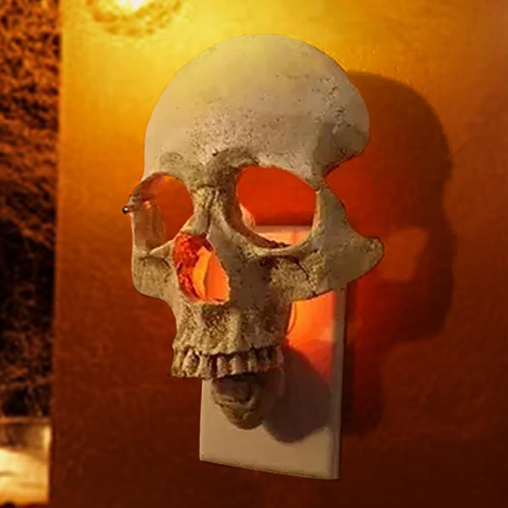Bseka Human Skull Light,2023 New Halloween Handcrafted Skull Night Light, Gothic Candles Lamp Decor Halloween Skeleton Spooky Home Room Decor. (Multicolour)