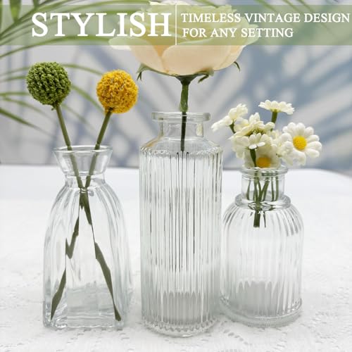 30 Kleine Mini Vasen Set, Glas Blumenvase,Vintage Kleine Vasen,Tischvase Verschiedene Größen für Küche,Esszimmer,Wohnzimmer,Badezimmer,für Tischdeko Mittelstücke