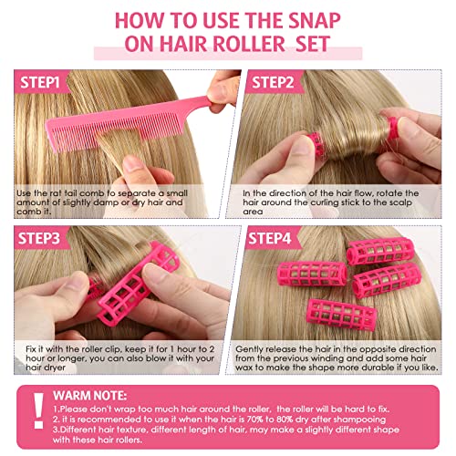 24 Pieces Hair Roller, Small Size Plastic Hair Rollers Hair Curlers With Steel Pintail Comb For Short Hair Long Hair Hairdressing Styling Tools (0.59 X 2.28 Inch, Pink) #TOP2