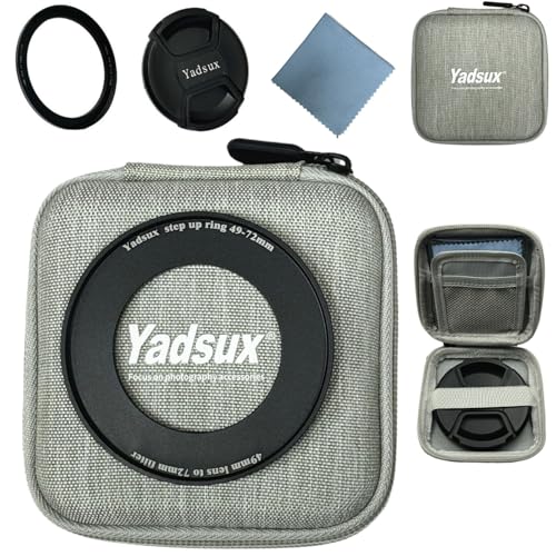 49mm to 72mm Step Up Ring, 49-72mm Step-Up Adapter Ring for 49mm Lens Mount 72mm for DSLR Lenses and ND UV CPL IR Filters. and 72mm Lens Cap and Multifunctional Photography Accessory Bag