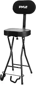 Banco para Guitarrista Pyle com Suporte de Instrumento Integrado, Cadeira de Músico Dobrável com Encosto e Apoio de Pé Ajustável, Capacidade 136kg, PYG60