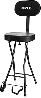 Pyle Adjustable Guitar Seat with Built-In Stand, EVA Foam Padded Cradles, Removable Backrest, Non-Slip Rubber Feet, Collapsible Design – Fits Acoustic, Electric & Bass Guitars – 300 lbs Capacity.
