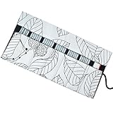 CreooGo Canvas Pencil Wrap, Pencils Roll Case Pouch Hold For 48 Colouring Pencils ( Pencils are not included )-Black leaf,48 Holes