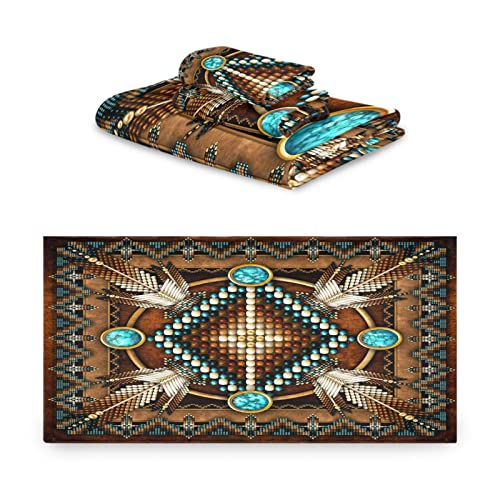 Hatesah Bath Towels Set Southwestern Native American Style Western Tribal Navajo Boho Aztec Soft Absorbent 3 Piece Bathroom Towels,1 Bath Towel,1 Hand Towel,1 Washcloth,Decorative Towels For Spa,Gym #TOP1