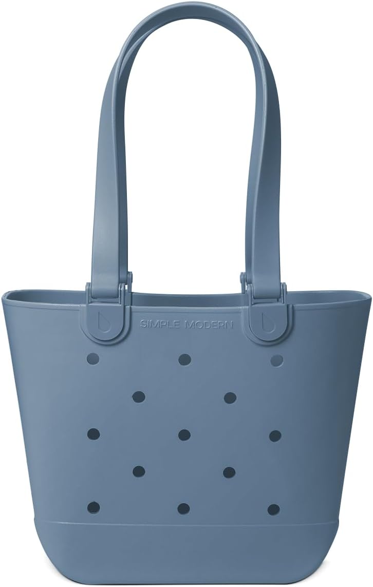 Simple Modern Medium Beach Bag | Waterproof Getaway Rubber Tote with Zipper Pocket for Travel, Pool, Boat, Groceries, Sports | Blue Dune Medium Blue Dune