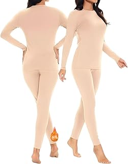 Thermounterwäsche Damen Set mit Innenfleece Warme Skiunterwäsche Winter Einfarbig Ultraweich Thermo Unterwäsche Set Funktionsunterwäsche Thermooberteil & Thermohose für Skifahren Joggen und Alltag