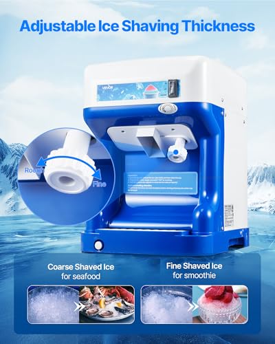 Image of VEVOR Commercial Ice Shaver Crusher,286lbs Per Hour Electric Snow Cone Maker with 2L Ice Cube Box, 250W 1500RPM Tabletop Shaved Ice Machine for Parties Events Snack Bar, Home and Commercial Use (Blue)