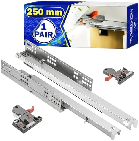 1 Pair Sliding Drawer Guides 250 mm and 2 Mounting Fixings