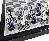 Medieval Times Crusades Knight RED & Blue Maltese Chess Pieces with 18 inch Black Carbon Fiber Color Board