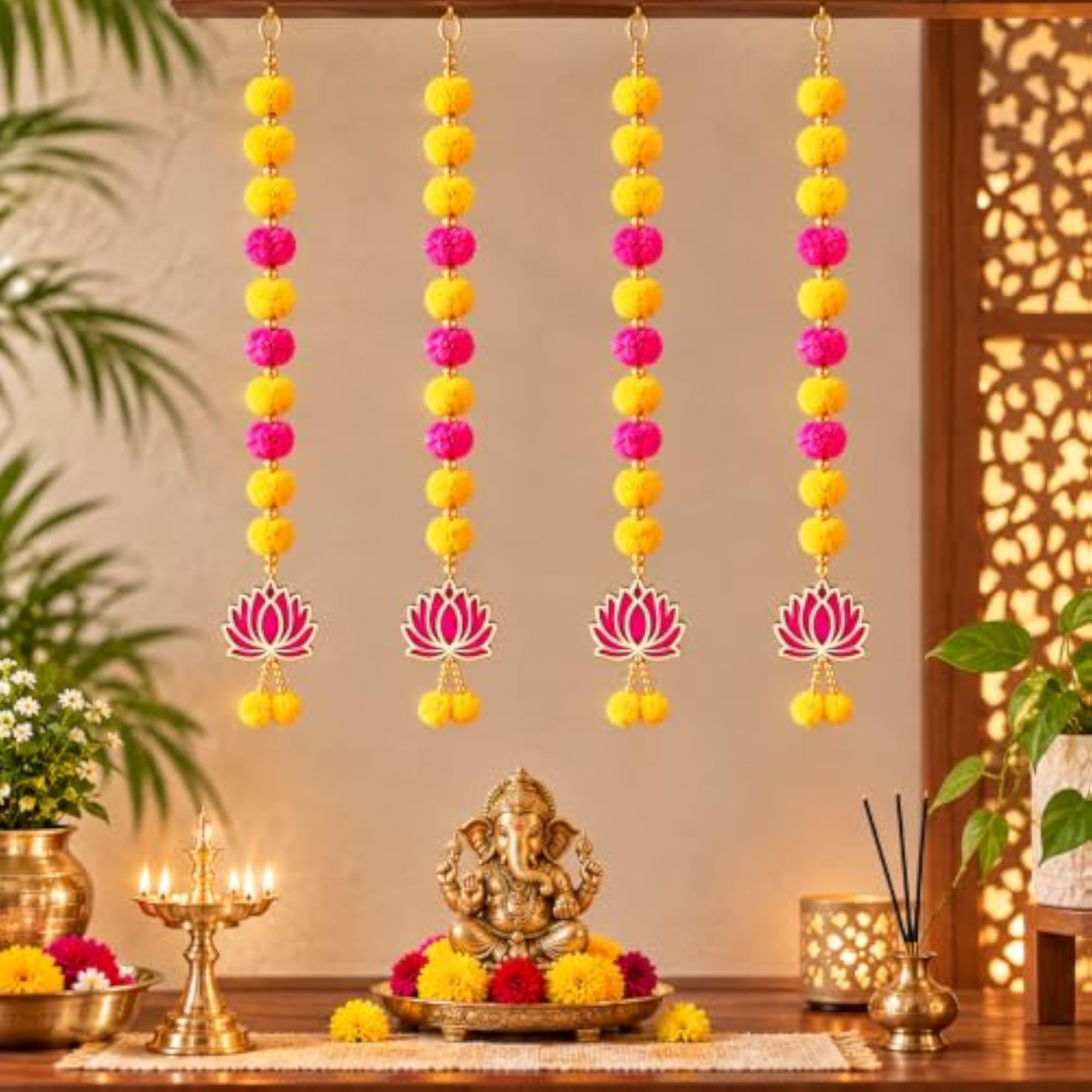 Traditional Lotus Pompom Wall Hanging for Home Decoration
