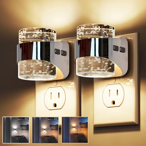 Image of L LOHAS LED 2 Pack 3CCT Night Lights Plug into Wall, 3000K /4000k /5000K Adjustable Color Temperature Night Light,Bubble Nightlight with Dusk to Dawn Sensor for Rooms Bathroom Hallway
