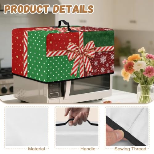 Image of Countertop Oven Cover Christmas Holiday Party Decorative Small Kitchen Appliance Protector for Countertop Decor, S, 18.25 x 14.5 x 11 Inches, Christmas Bow Green Red