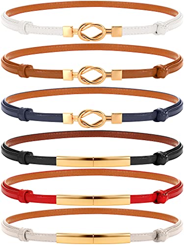 Chuarry 6 Packs Women Skinny Leather Belt Slim Adjustable Waistband Thin Women's Dress Belt Vintage Waist Belts for Ladies, 0.4 Inches Wide