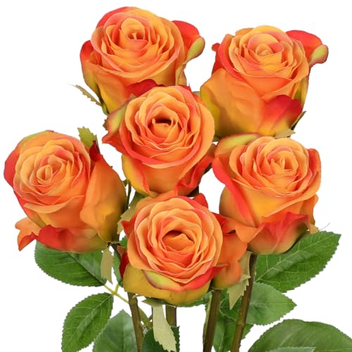 Oairse Roses Artificial Flowers 6PCS 18.9" Orange Rose Silk 