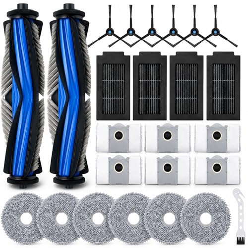 Bluearks 25 Stück Zubehörset für Ecovacs Deebot T50 Omni/T50 Pro Omni/T50 Pro Gen 2/T50 Omni Gen2 Saugroboter 2 Hauptbürstenwalze 4 Staubbehälterfilter 6 Seitenbürsten 6 Wischpad 6 Staubbeutel