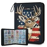 Kuquteed Animal Deer Trading Card Binder 4 Pocket 400 Cards Holder Collector Album with 50 Removable Sleeves Toys Gifts for Boys Girls American Flag Bucks Game Sports Cards