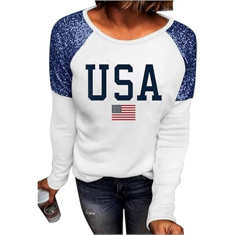 Decogiver Women's Long Sleeve Raglan Loose 4th of July American Flag Patriotic Shirts WUN XL Cover