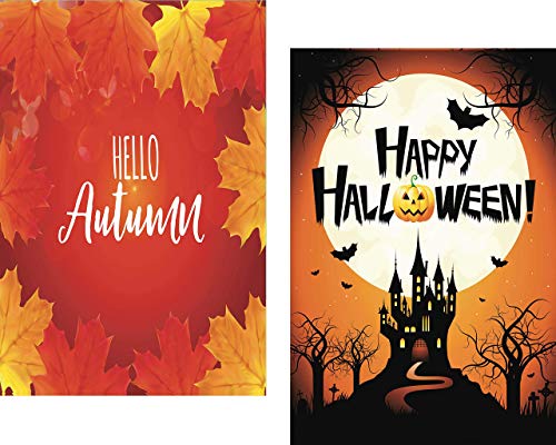 Seasonal Garden Flags Set of 10 Double Sided Halloween Fall Garden Flag, Small Festive Yard Flags for Holiday Outdoor Decorations 12.5x18 Inch for All Seasons and Holidays - Premium Quality Material