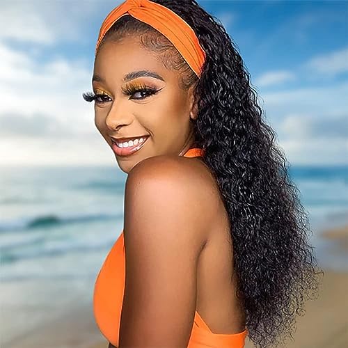 JCL Curly Headband Wig Human Hair 180% Density 12 Inch Headband Wigs for Black Women Deep - image 2